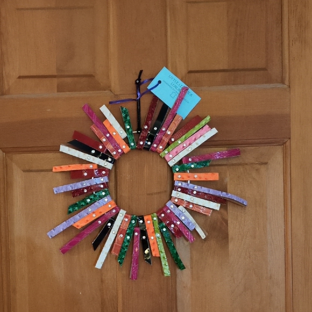 Handmade Genuine Ostrich Leather Mid Century Modern Colorful Double Wreath
